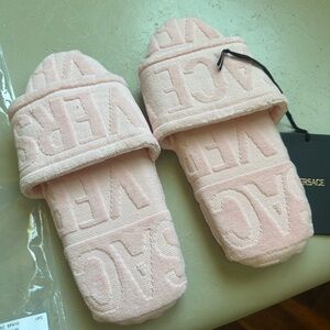 Versace Soft Pink Slide Allover slippers NWT